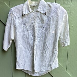 Lilia Smitty Vintage White Fringe Button-Down Western Shirt - Women